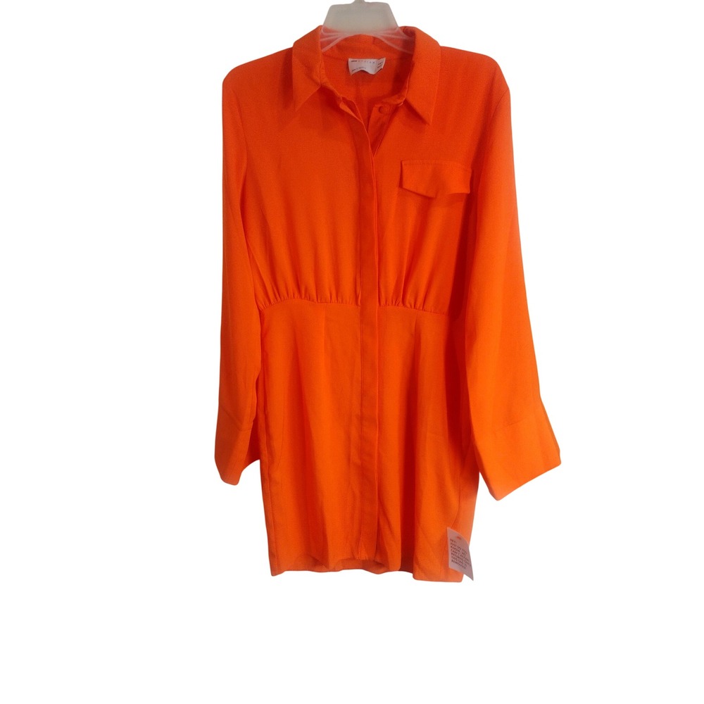 ASOS Design Bright Orange Long Sleeve Mini Shirt Dress Size US 6 F103597